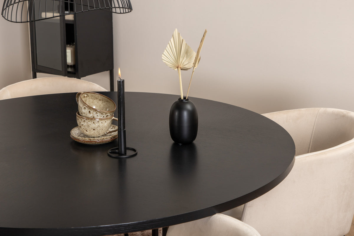 Venture Design Copenhagen & Berit Runda Matbord ⌀140 Svart + Matstolar Beige