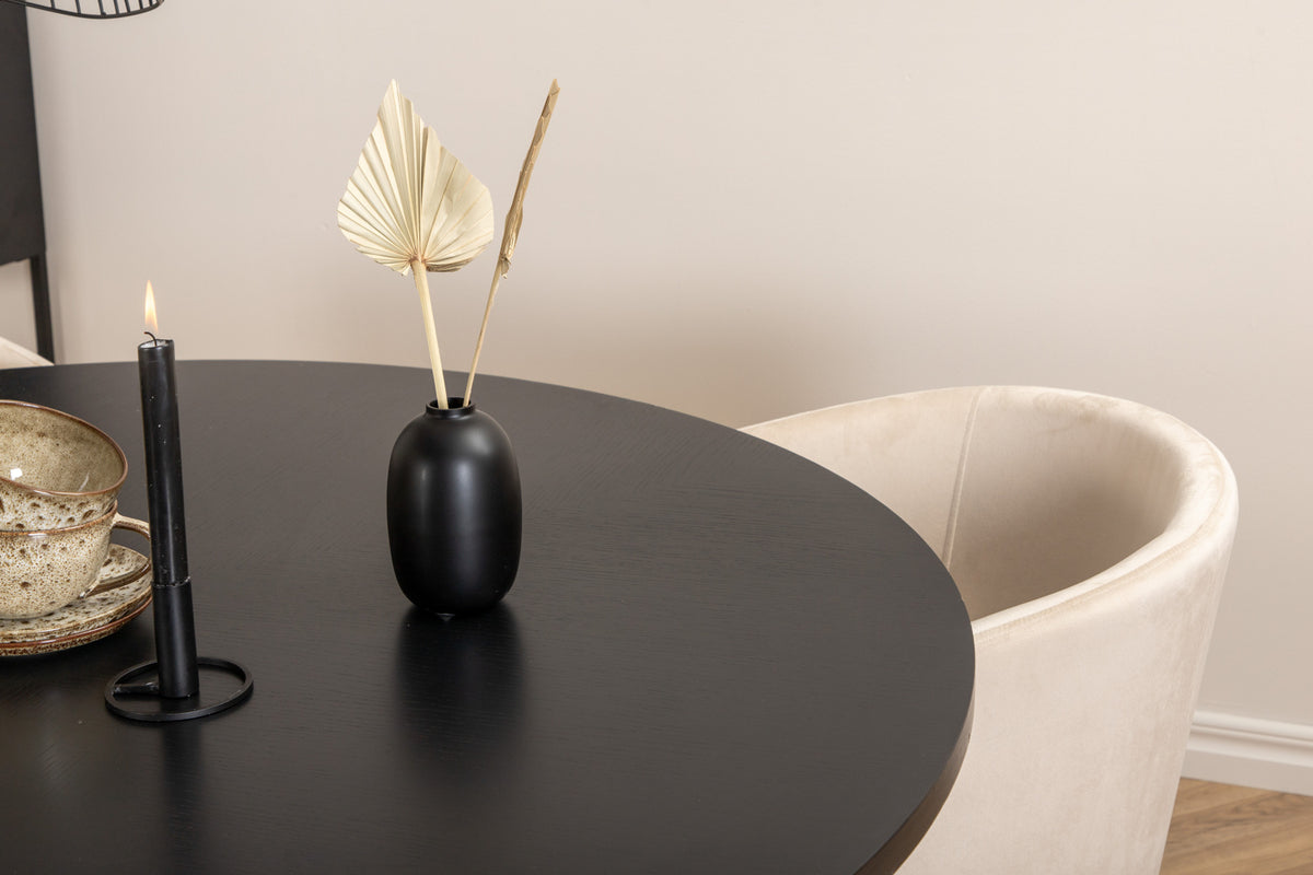 Venture Design Copenhagen & Berit Runda Matbord ⌀140 Svart + Matstolar Beige
