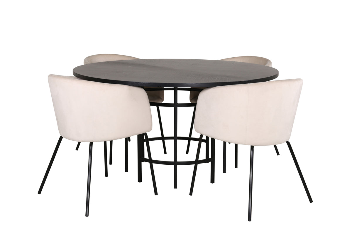 Venture Design Copenhagen & Berit Runda Matbord ⌀140 Svart + Matstolar Beige