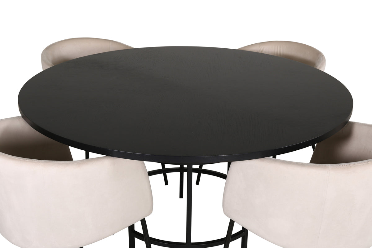 Venture Design Copenhagen & Berit Runda Matbord ⌀140 Svart + Matstolar Beige