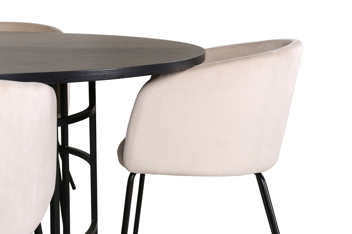 Venture Design Copenhagen & Berit Runda Matbord ⌀140 Svart + Matstolar Beige
