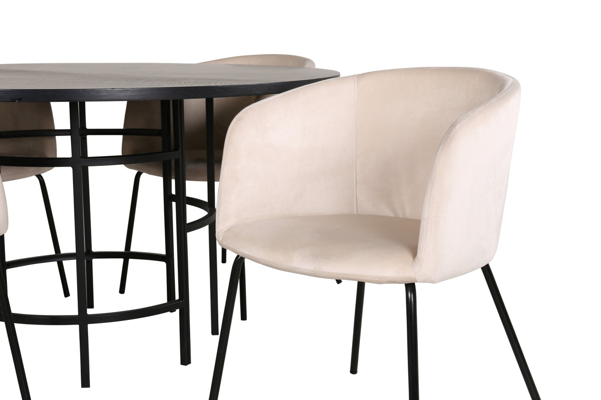 Venture Design Copenhagen & Berit Runda Matbord ⌀140 Svart + Matstolar Beige