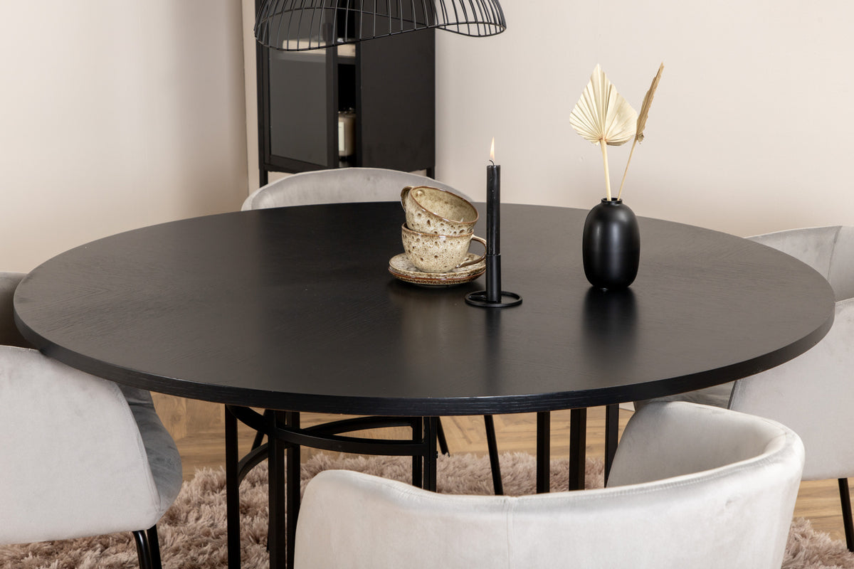 Venture Design Copenhagen & Berit Runda Matbord ⌀140 Svart + Matstolar Grå
