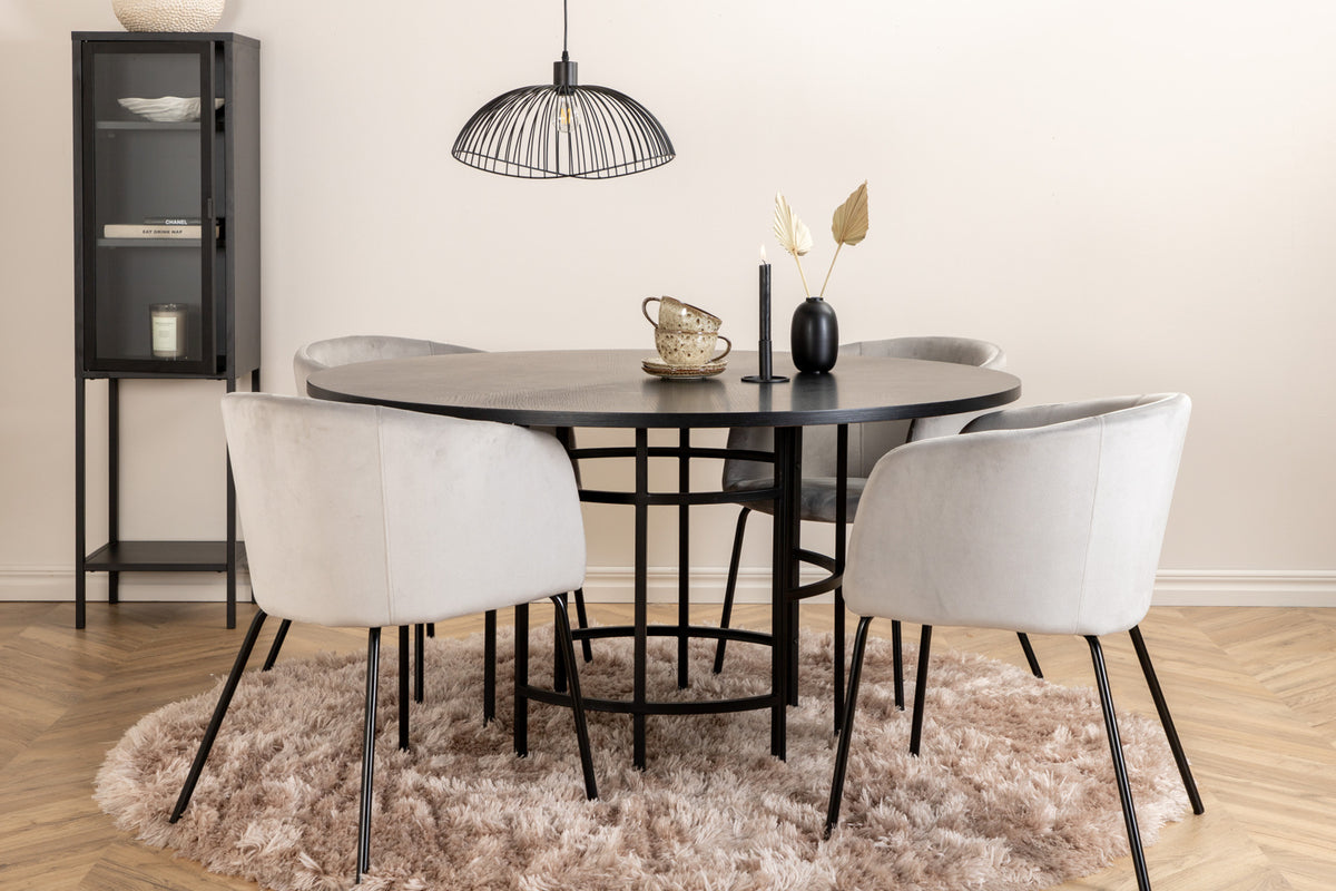 Venture Design Copenhagen & Berit Runda Matbord ⌀140 Svart + Matstolar Grå