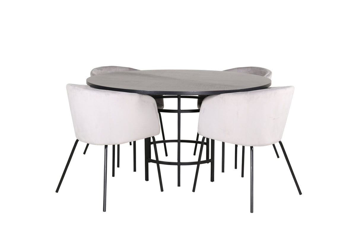 Venture Design Copenhagen & Berit Runda Matbord ⌀140 Svart + Matstolar Grå
