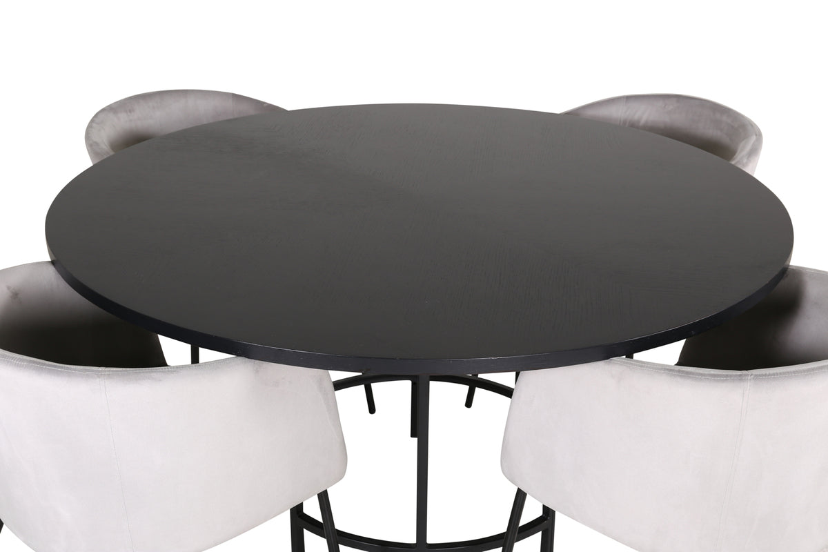 Venture Design Copenhagen & Berit Runda Matbord ⌀140 Svart + Matstolar Grå