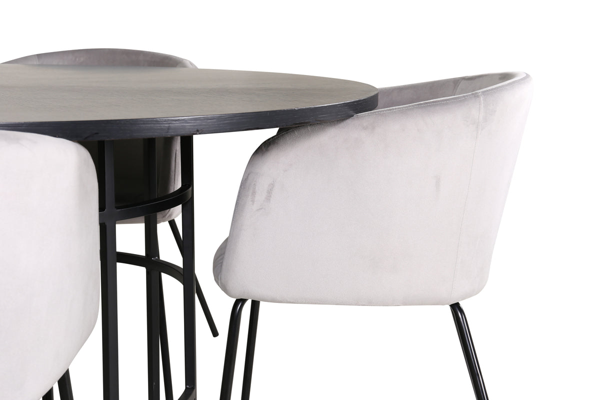 Venture Design Copenhagen & Berit Runda Matbord ⌀140 Svart + Matstolar Grå