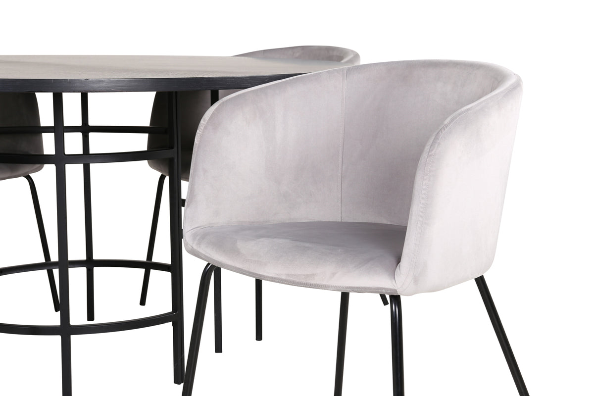 Venture Design Copenhagen & Berit Runda Matbord ⌀140 Svart + Matstolar Grå