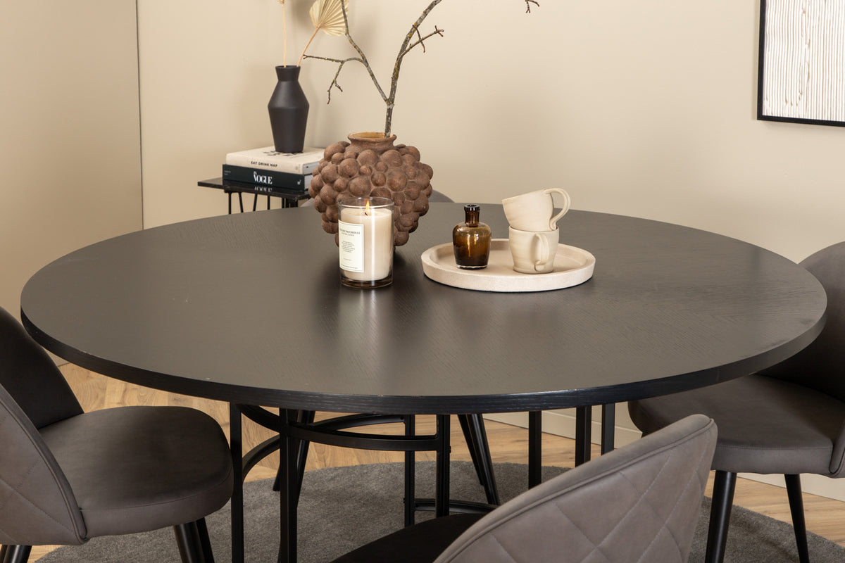 Venture Design Copenhagen & Velvet Runda Matbord ⌀140 Svart + Matstolar 2-pack Grå
