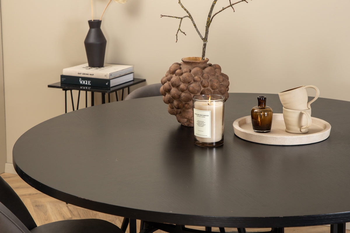Venture Design Copenhagen & Velvet Runda Matbord ⌀140 Svart + Matstolar 2-pack Grå