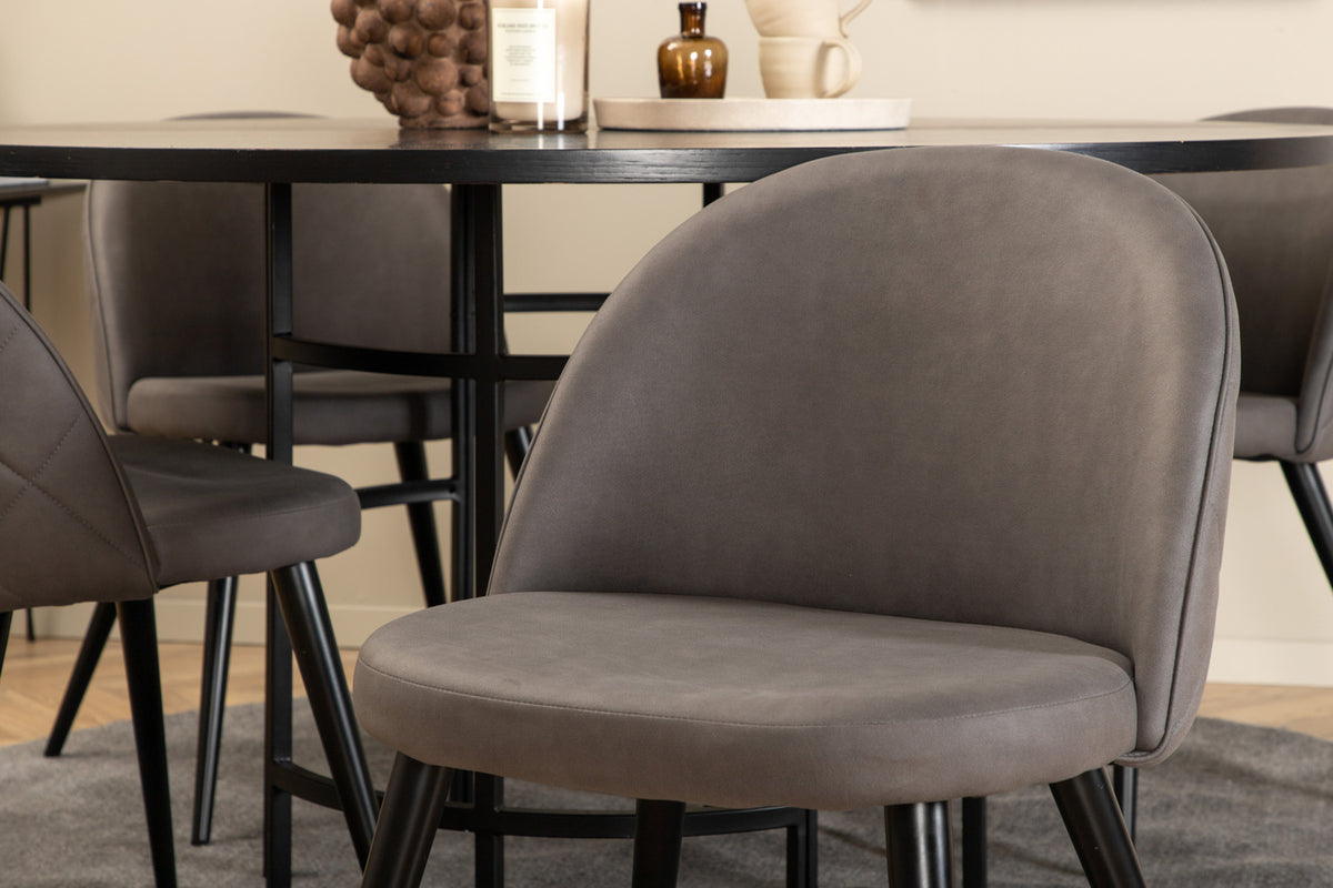 Venture Design Copenhagen & Velvet Runda Matbord ⌀140 Svart + Matstolar 2-pack Grå