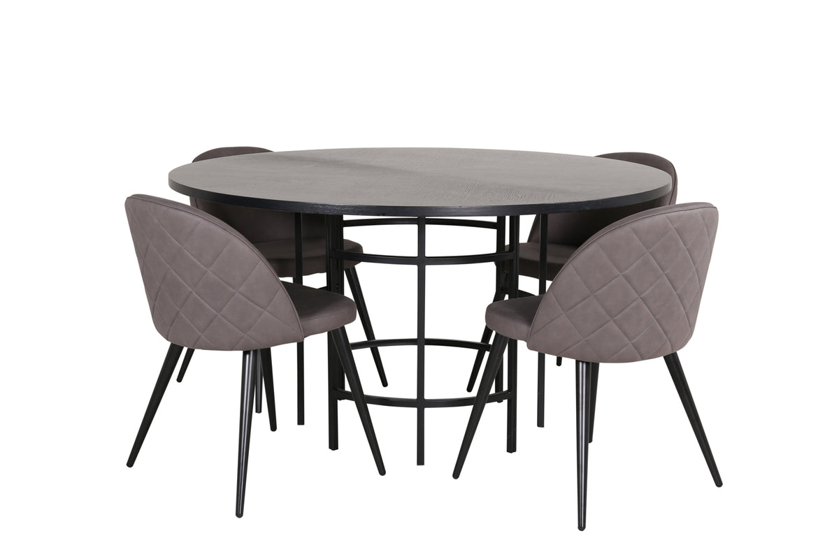 Venture Design Copenhagen & Velvet Runda Matbord ⌀140 Svart + Matstolar 2-pack Grå