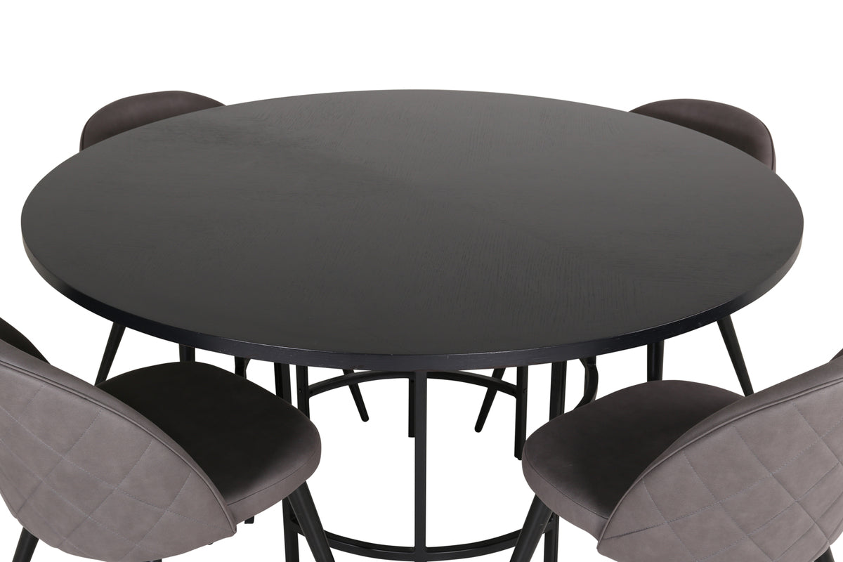 Venture Design Copenhagen & Velvet Runda Matbord ⌀140 Svart + Matstolar 2-pack Grå