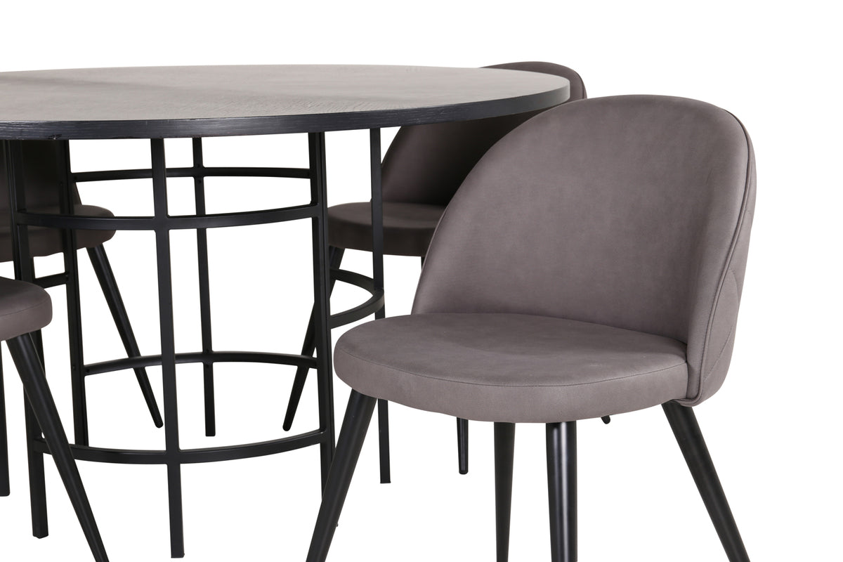 Venture Design Copenhagen & Velvet Runda Matbord ⌀140 Svart + Matstolar 2-pack Grå