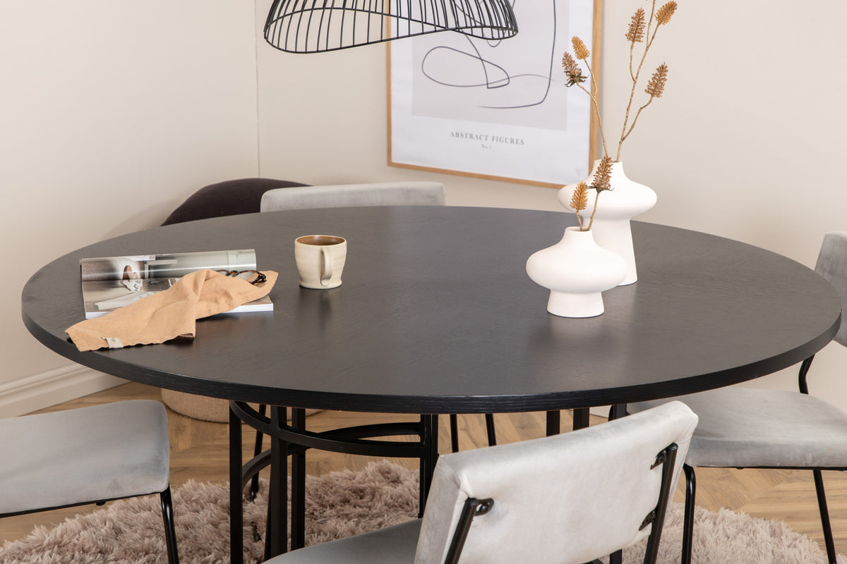 Venture Design Copenhagen & Kenth Runda Matbord ⌀140 Svart + Matstolar 2-pack Grå