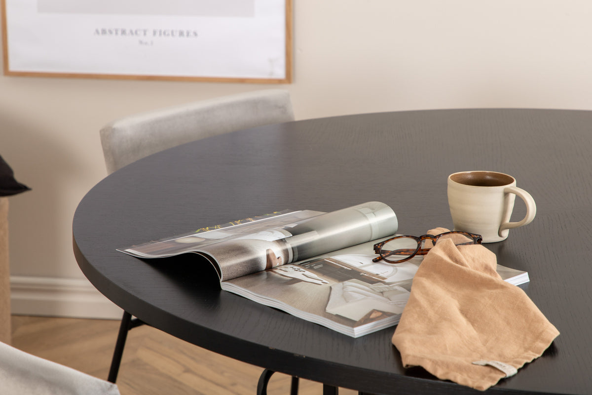 Venture Design Copenhagen & Kenth Runda Matbord ⌀140 Svart + Matstolar 2-pack Grå