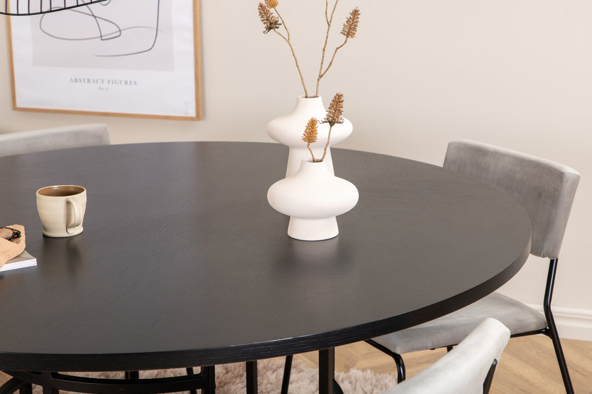 Venture Design Copenhagen & Kenth Runda Matbord ⌀140 Svart + Matstolar 2-pack Grå