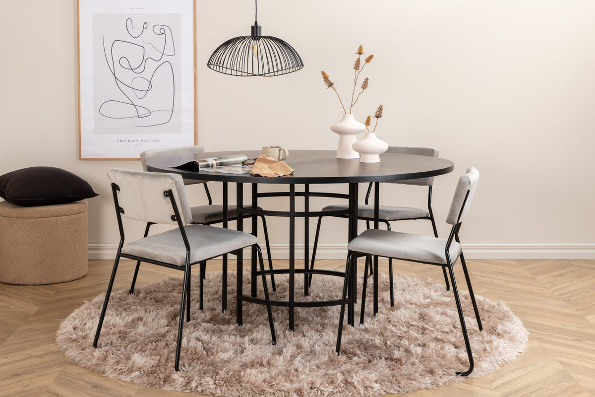 Venture Design Copenhagen & Kenth Runda Matbord ⌀140 Svart + Matstolar 2-pack Grå