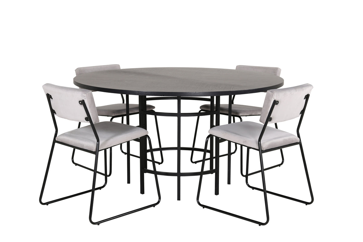 Venture Design Copenhagen & Kenth Runda Matbord ⌀140 Svart + Matstolar 2-pack Grå