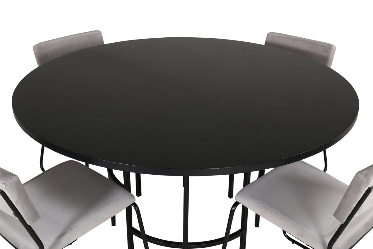 Venture Design Copenhagen & Kenth Runda Matbord ⌀140 Svart + Matstolar 2-pack Grå
