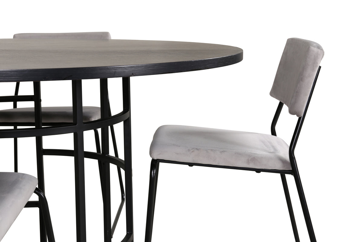 Venture Design Copenhagen & Kenth Runda Matbord ⌀140 Svart + Matstolar 2-pack Grå