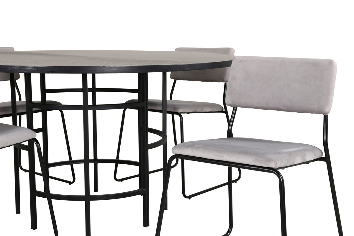 Venture Design Copenhagen & Kenth Runda Matbord ⌀140 Svart + Matstolar 2-pack Grå