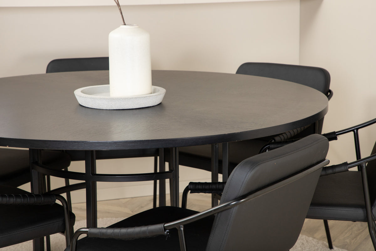 Venture Design Copenhagen & Tvist Matbord ⌀140 + Matstolar Svart
