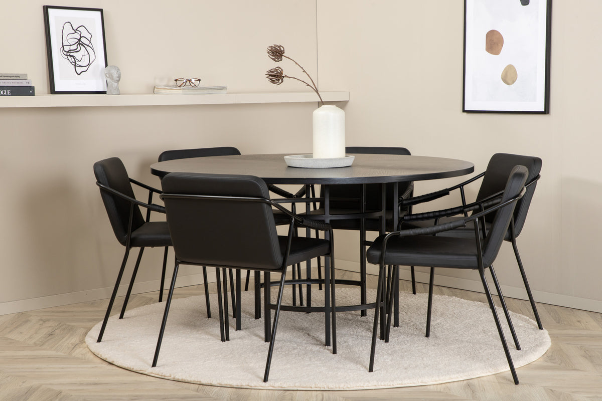 Venture Design Copenhagen & Tvist Matbord ⌀140 + Matstolar Svart