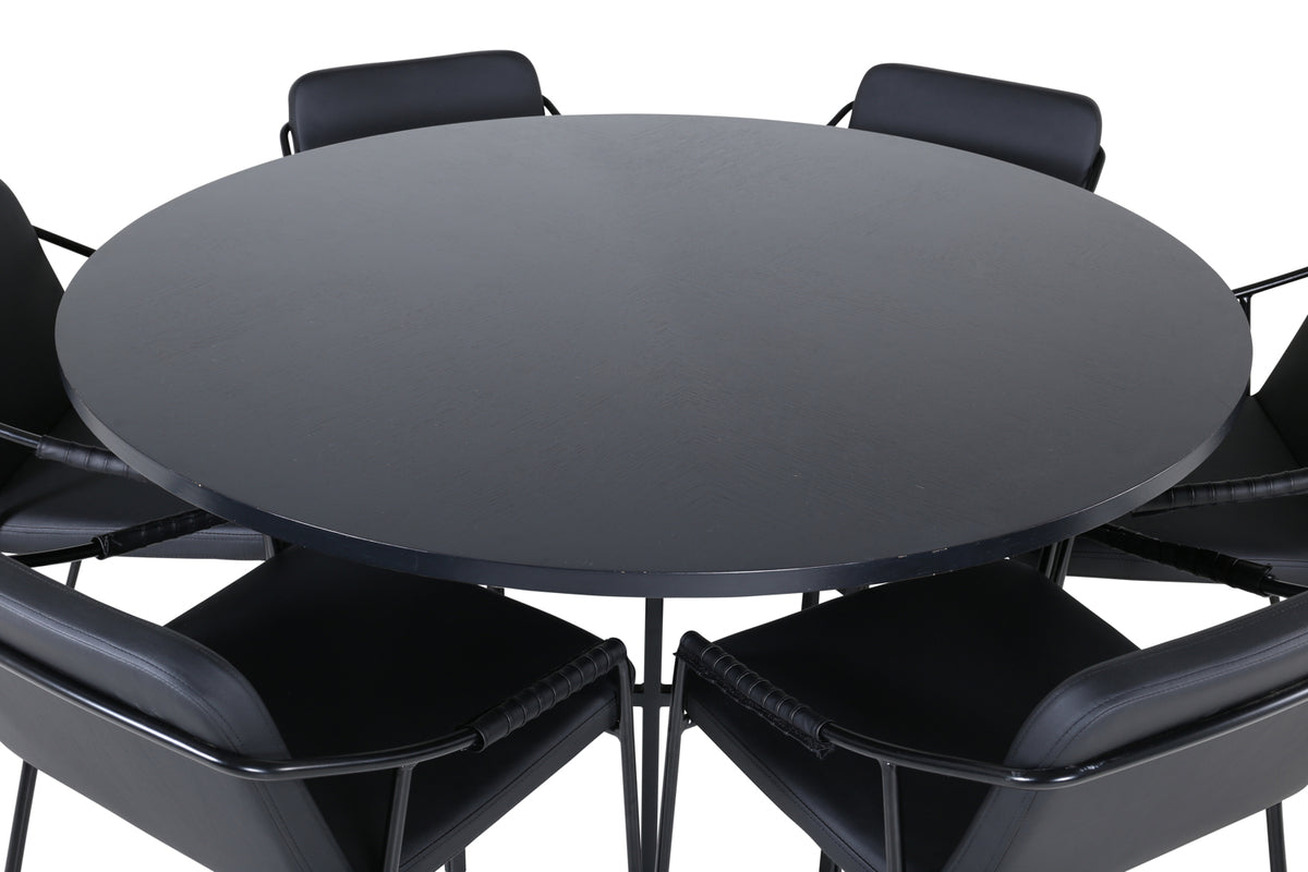 Venture Design Copenhagen & Tvist Matbord ⌀140 + Matstolar Svart