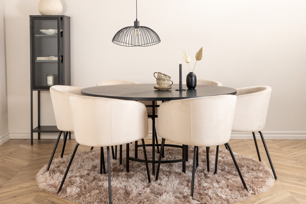 Venture Design Copenhagen & Berit Runda Matbord ⌀140 Svart + Matstolar Beige