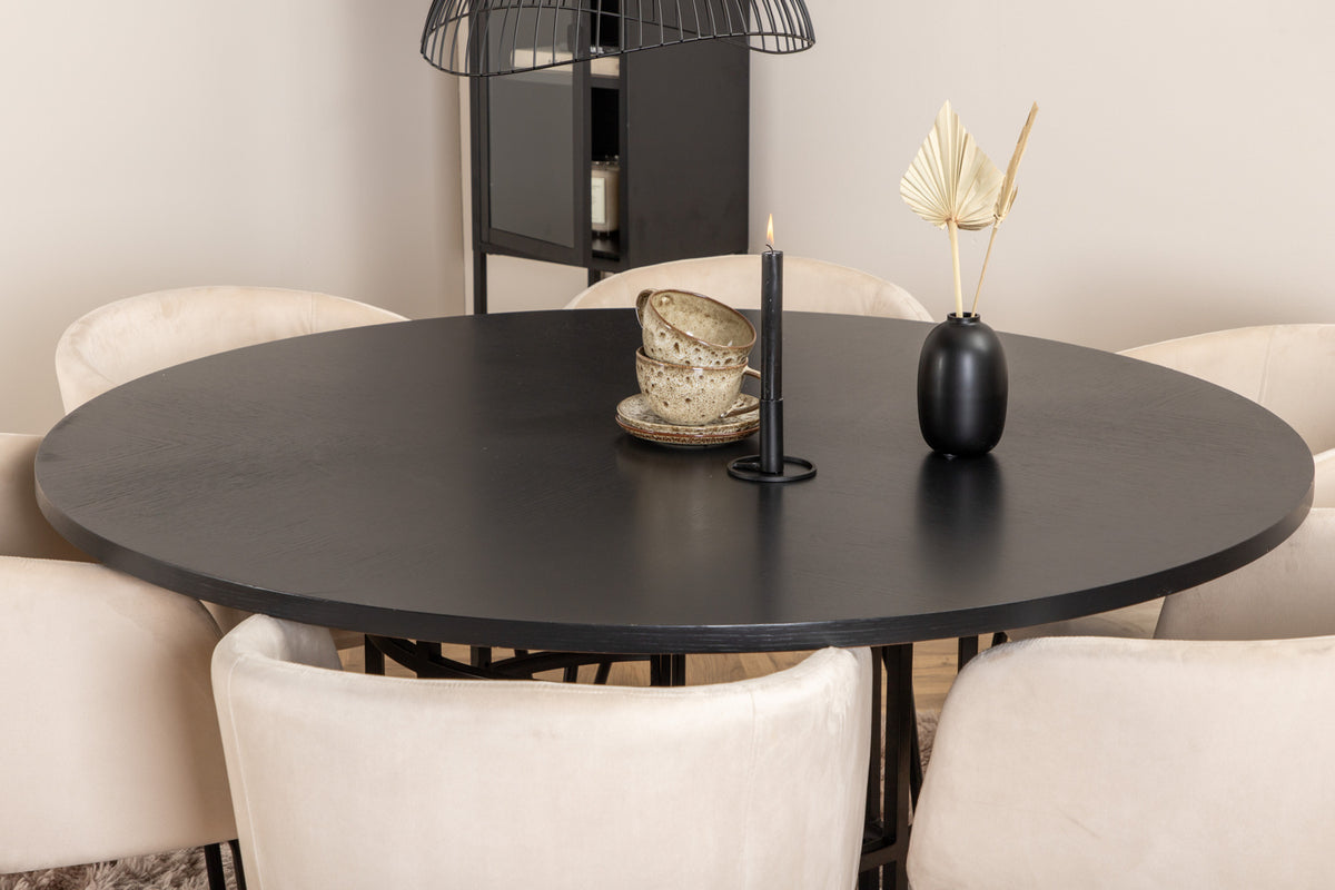 Venture Design Copenhagen & Berit Runda Matbord ⌀140 Svart + Matstolar Beige