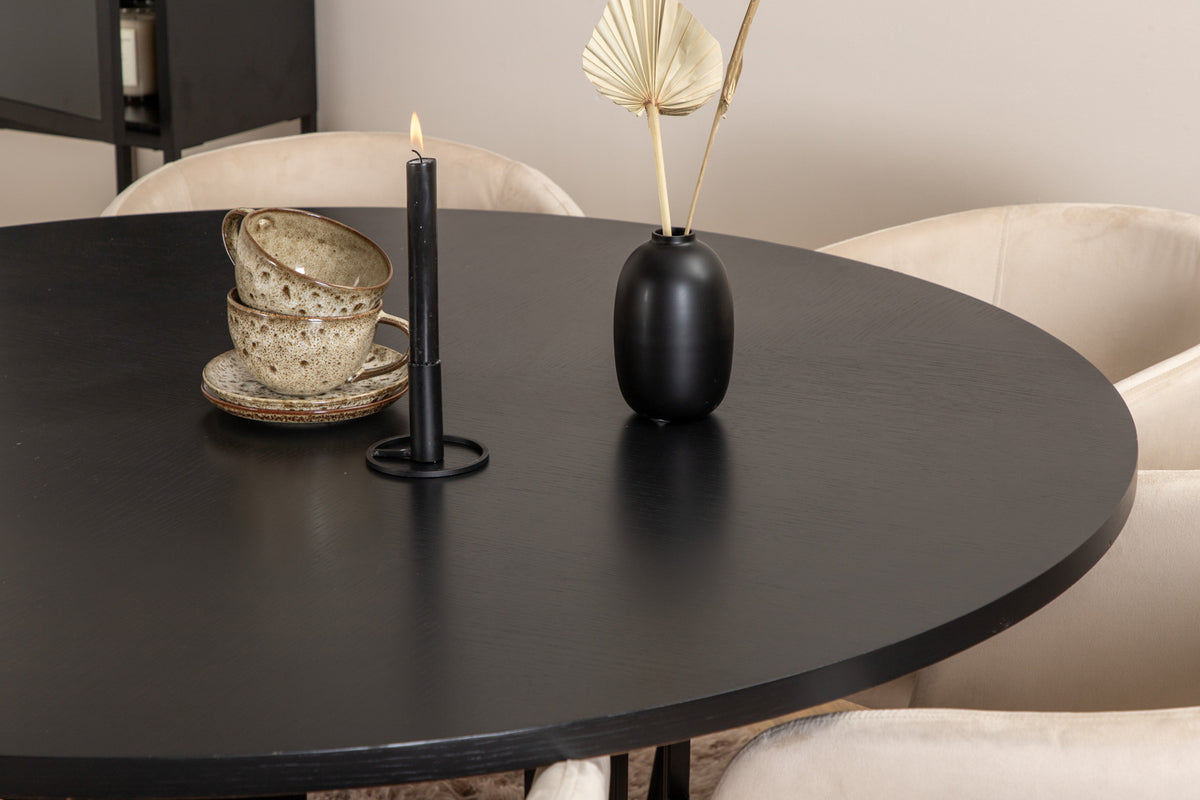 Venture Design Copenhagen & Berit Runda Matbord ⌀140 Svart + Matstolar Beige