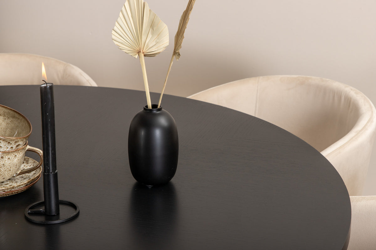 Venture Design Copenhagen & Berit Runda Matbord ⌀140 Svart + Matstolar Beige