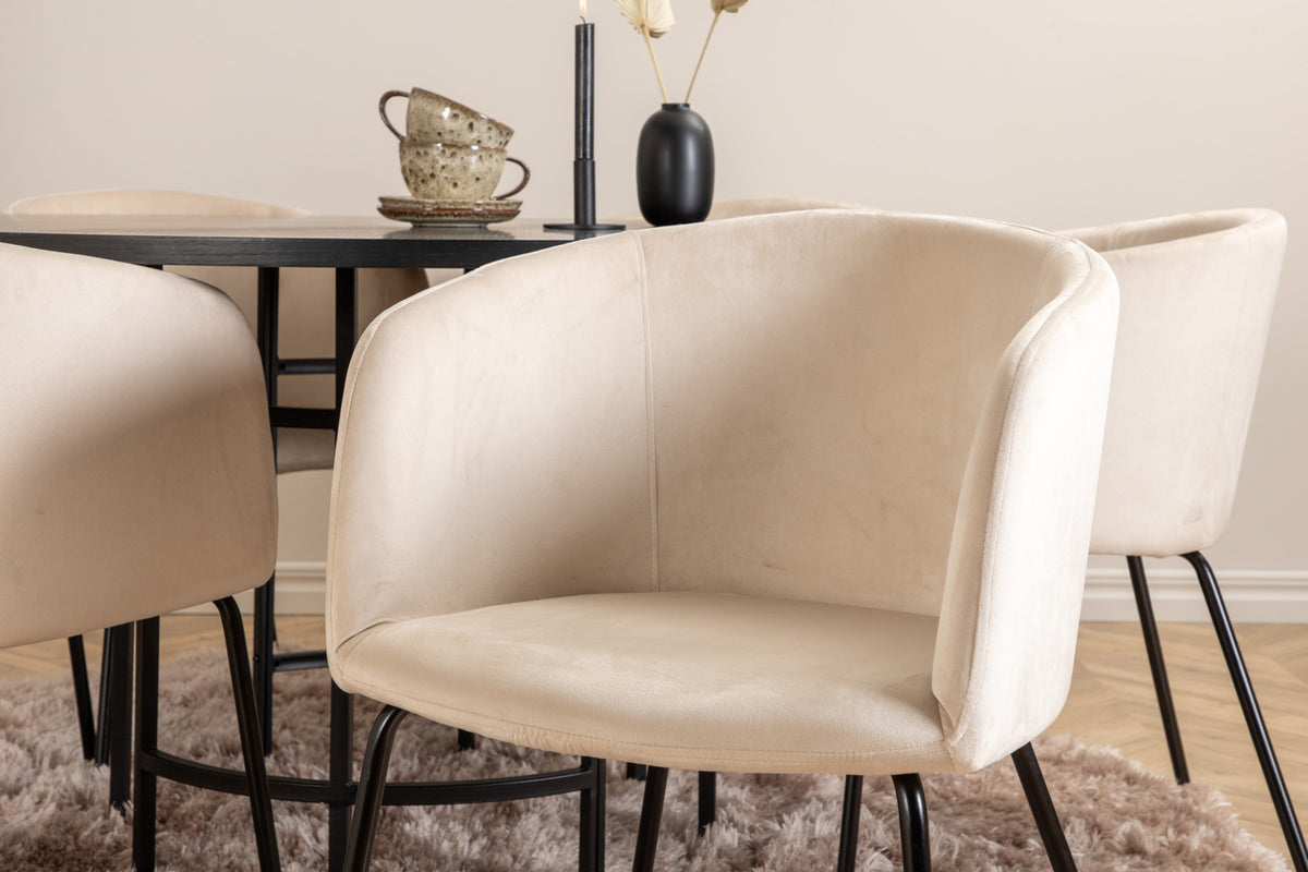 Venture Design Copenhagen & Berit Runda Matbord ⌀140 Svart + Matstolar Beige