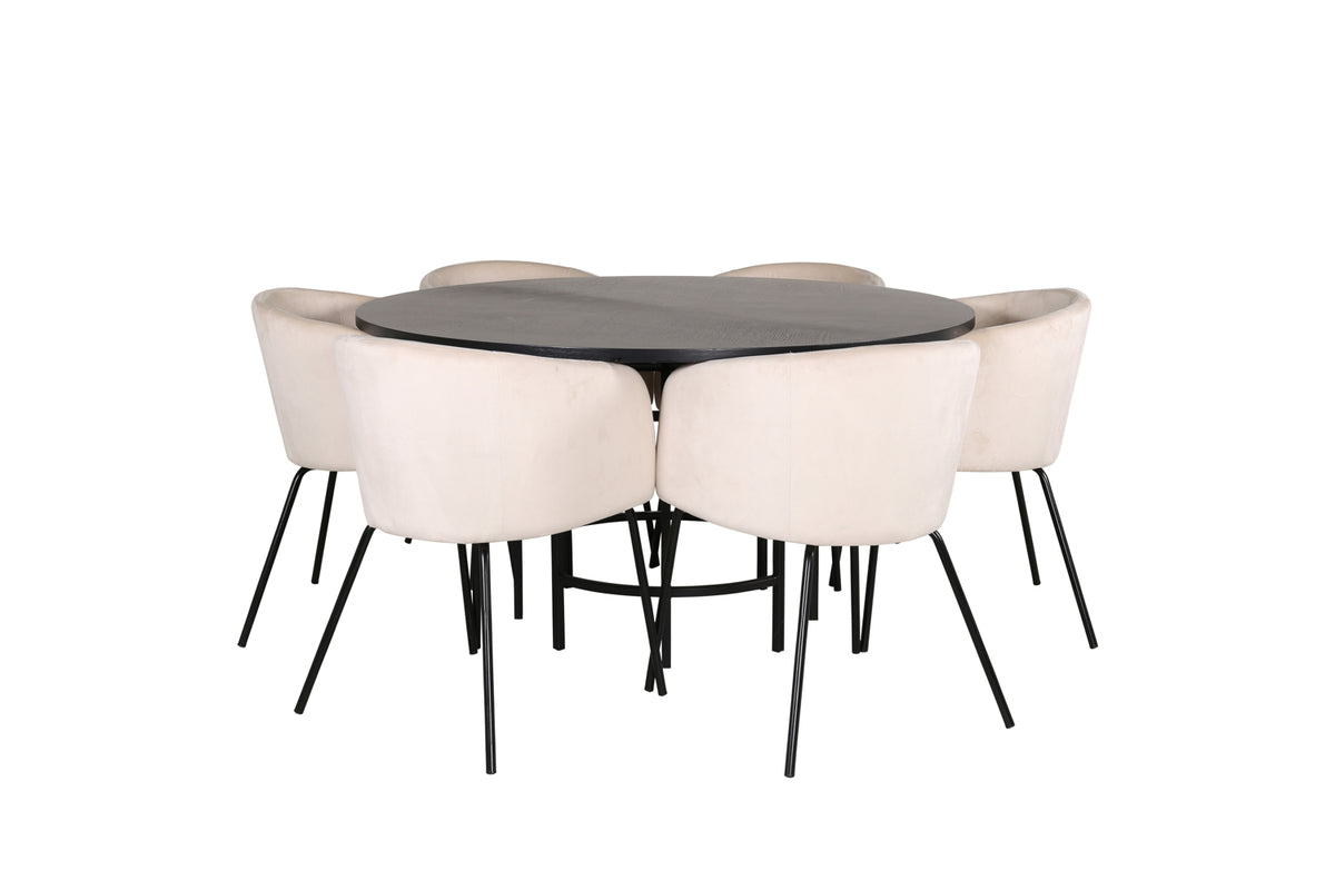Venture Design Copenhagen & Berit Runda Matbord ⌀140 Svart + Matstolar Beige