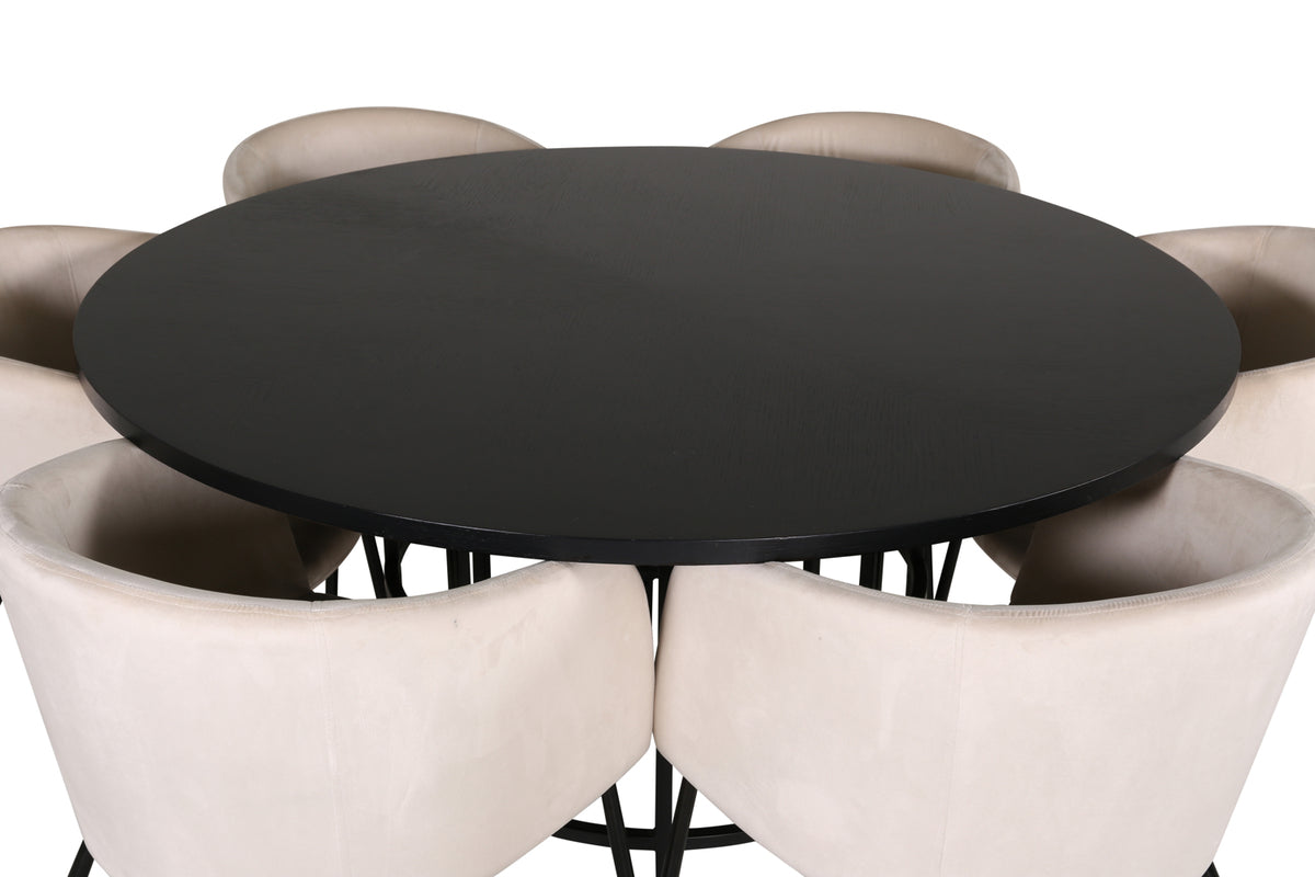 Venture Design Copenhagen & Berit Runda Matbord ⌀140 Svart + Matstolar Beige