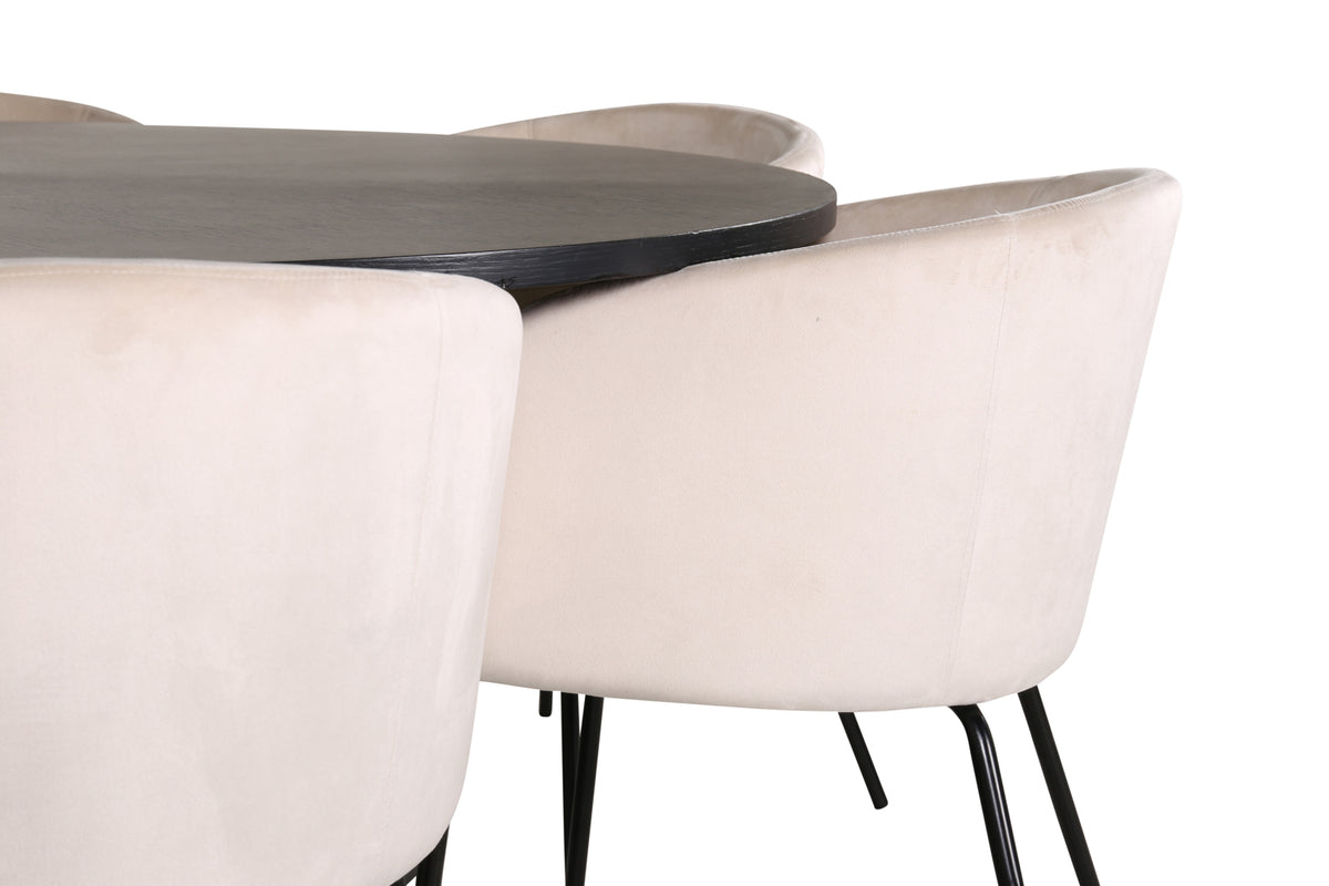 Venture Design Copenhagen & Berit Runda Matbord ⌀140 Svart + Matstolar Beige