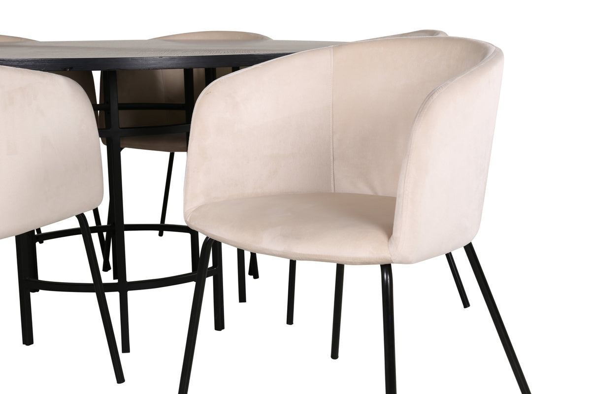 Venture Design Copenhagen & Berit Runda Matbord ⌀140 Svart + Matstolar Beige