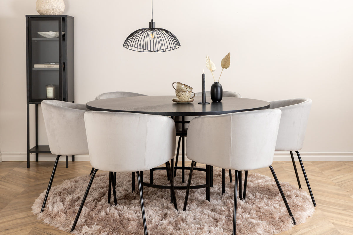 Venture Design Copenhagen & Berit Runda Matbord ⌀140 Svart + Matstolar Grå
