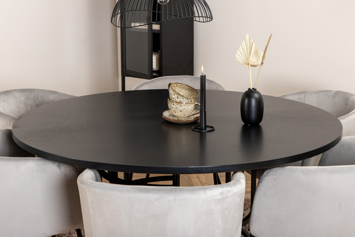 Venture Design Copenhagen & Berit Runda Matbord ⌀140 Svart + Matstolar Grå