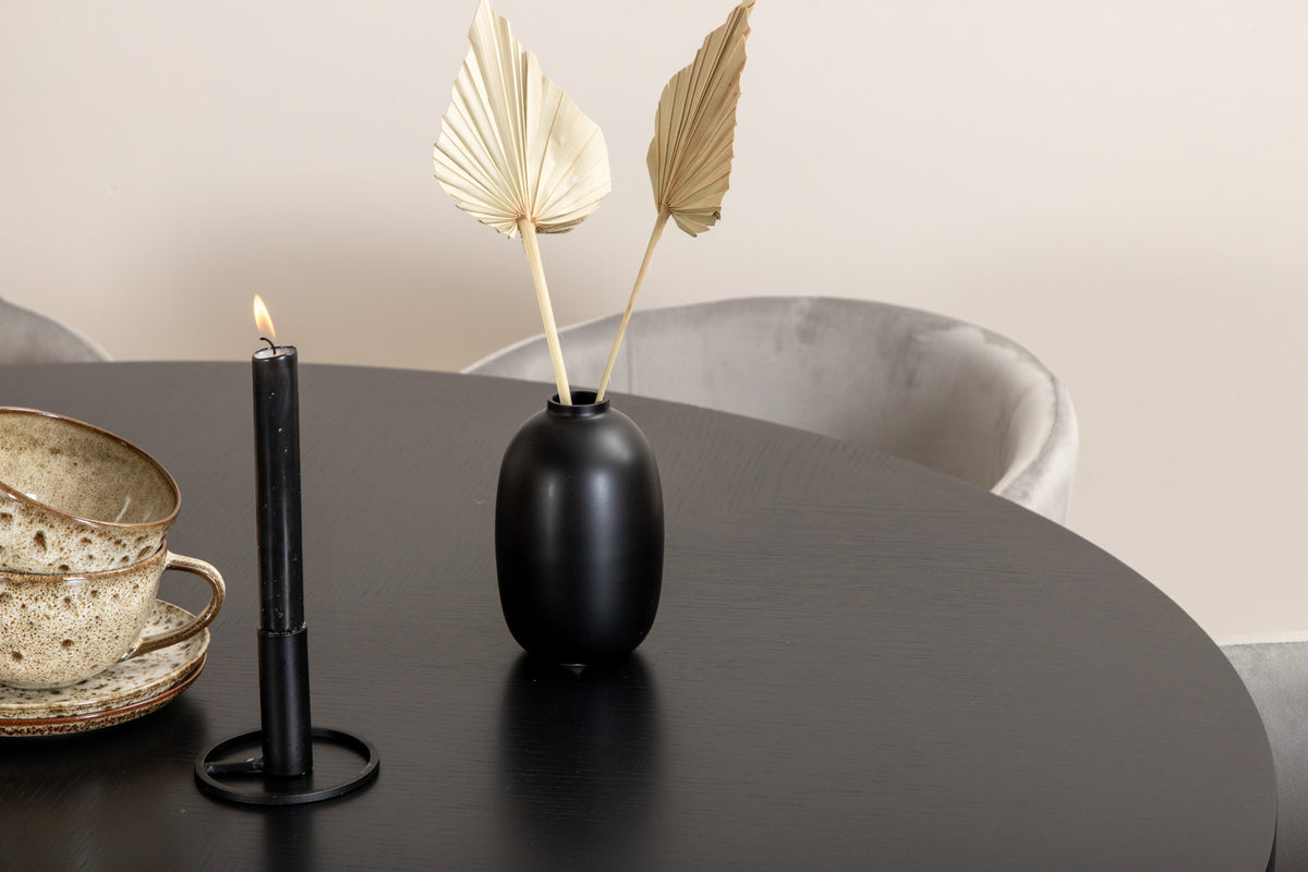Venture Design Copenhagen & Berit Runda Matbord ⌀140 Svart + Matstolar Grå