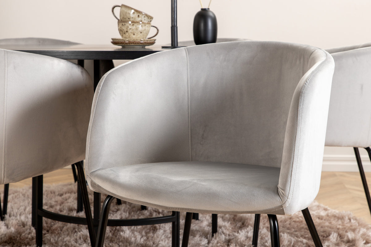 Venture Design Copenhagen & Berit Runda Matbord ⌀140 Svart + Matstolar Grå