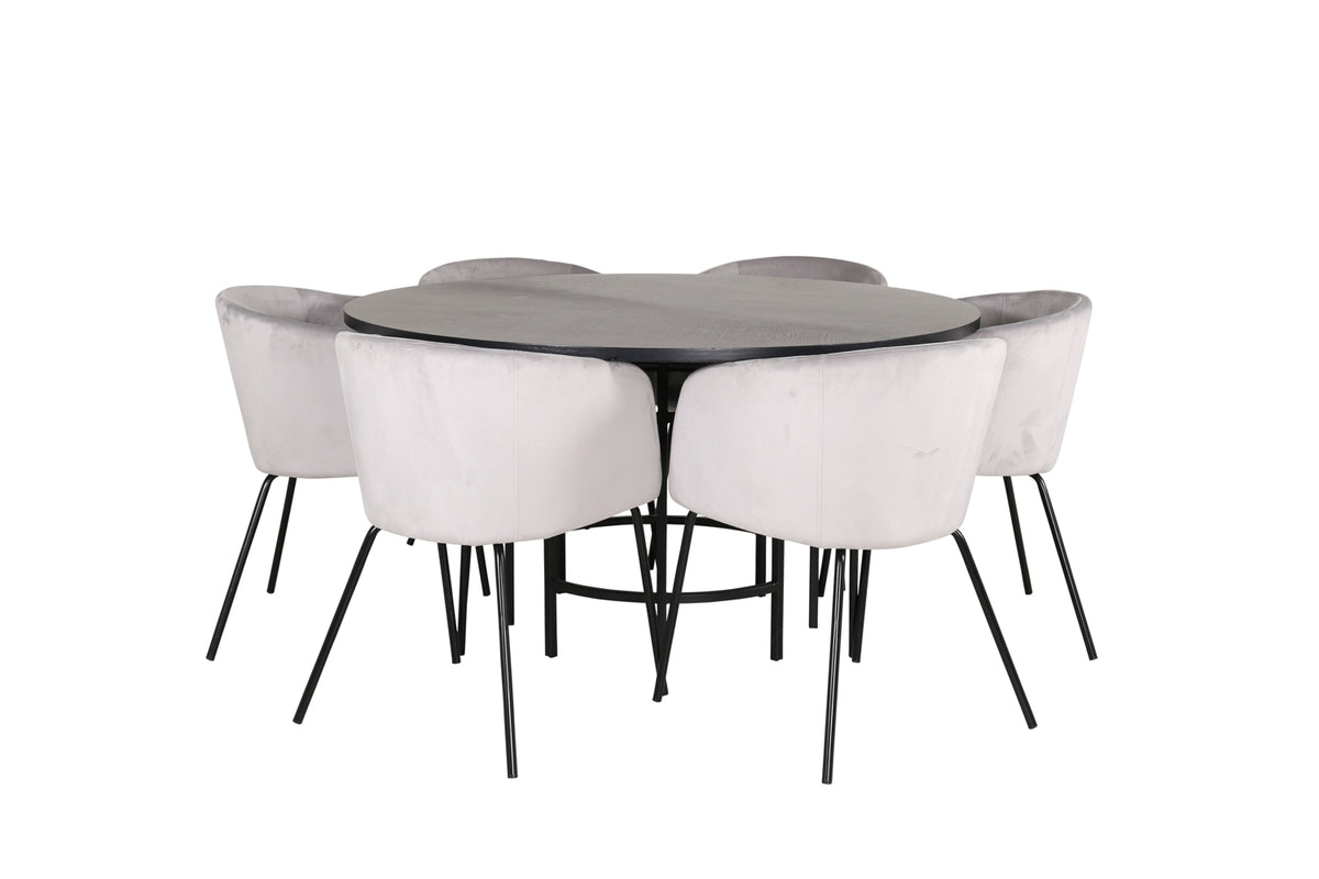 Venture Design Copenhagen & Berit Runda Matbord ⌀140 Svart + Matstolar Grå