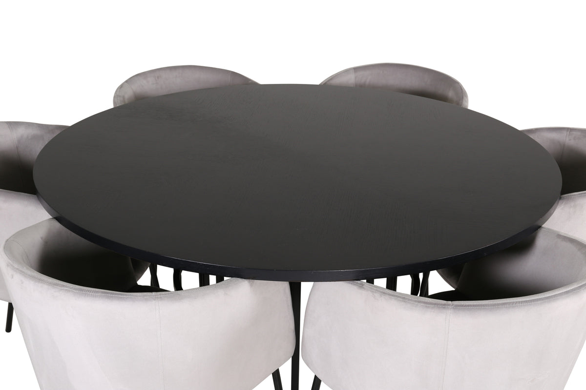 Venture Design Copenhagen & Berit Runda Matbord ⌀140 Svart + Matstolar Grå