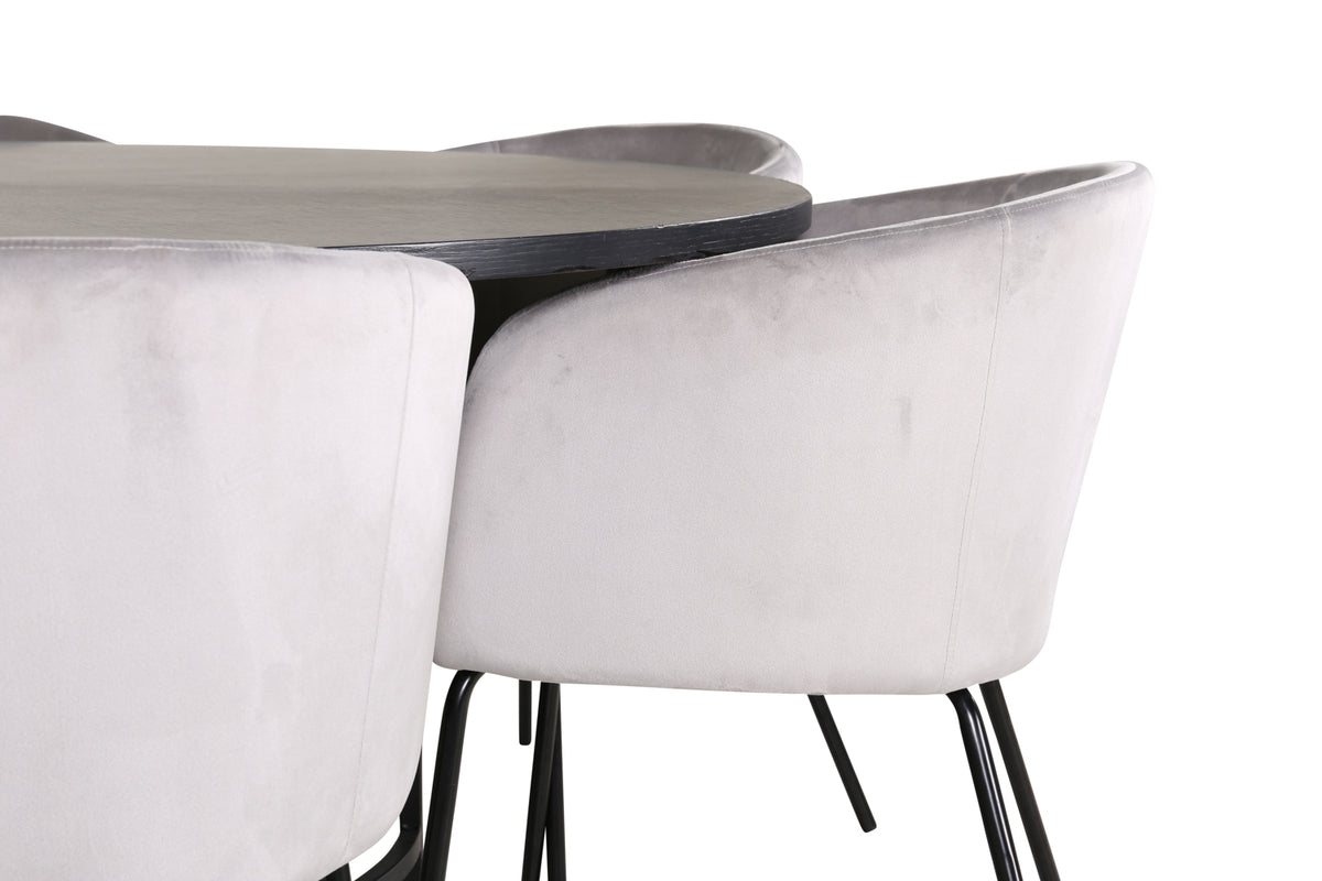 Venture Design Copenhagen & Berit Runda Matbord ⌀140 Svart + Matstolar Grå