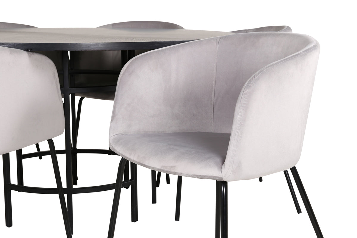 Venture Design Copenhagen & Berit Runda Matbord ⌀140 Svart + Matstolar Grå