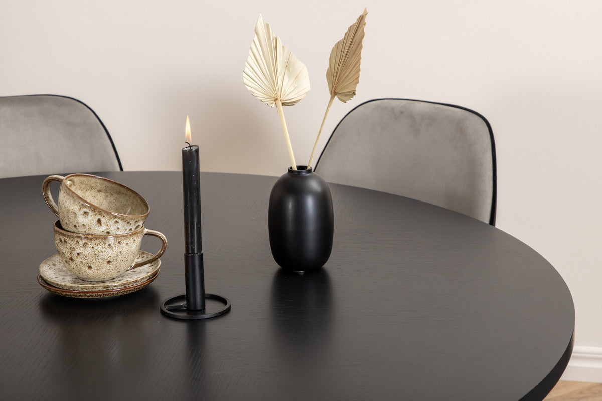 Venture Design Copenhagen & Emma Runda Matbord ⌀140 Svart + Matstolar 2-pack Grå
