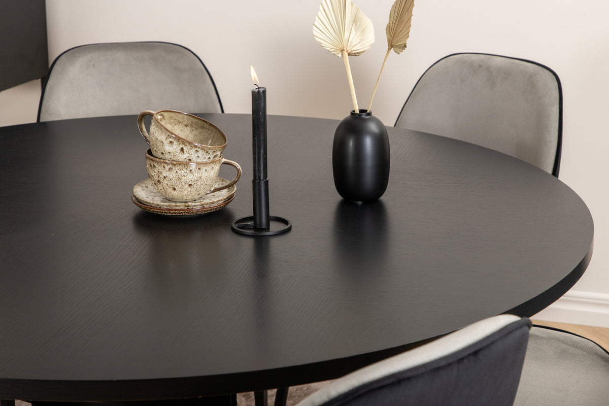 Venture Design Copenhagen & Emma Runda Matbord ⌀140 Svart + Matstolar 2-pack Grå