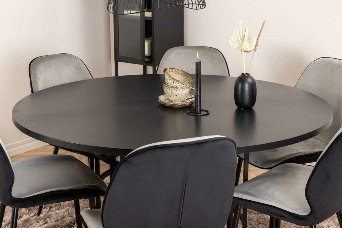 Venture Design Copenhagen & Emma Runda Matbord ⌀140 Svart + Matstolar 2-pack Grå