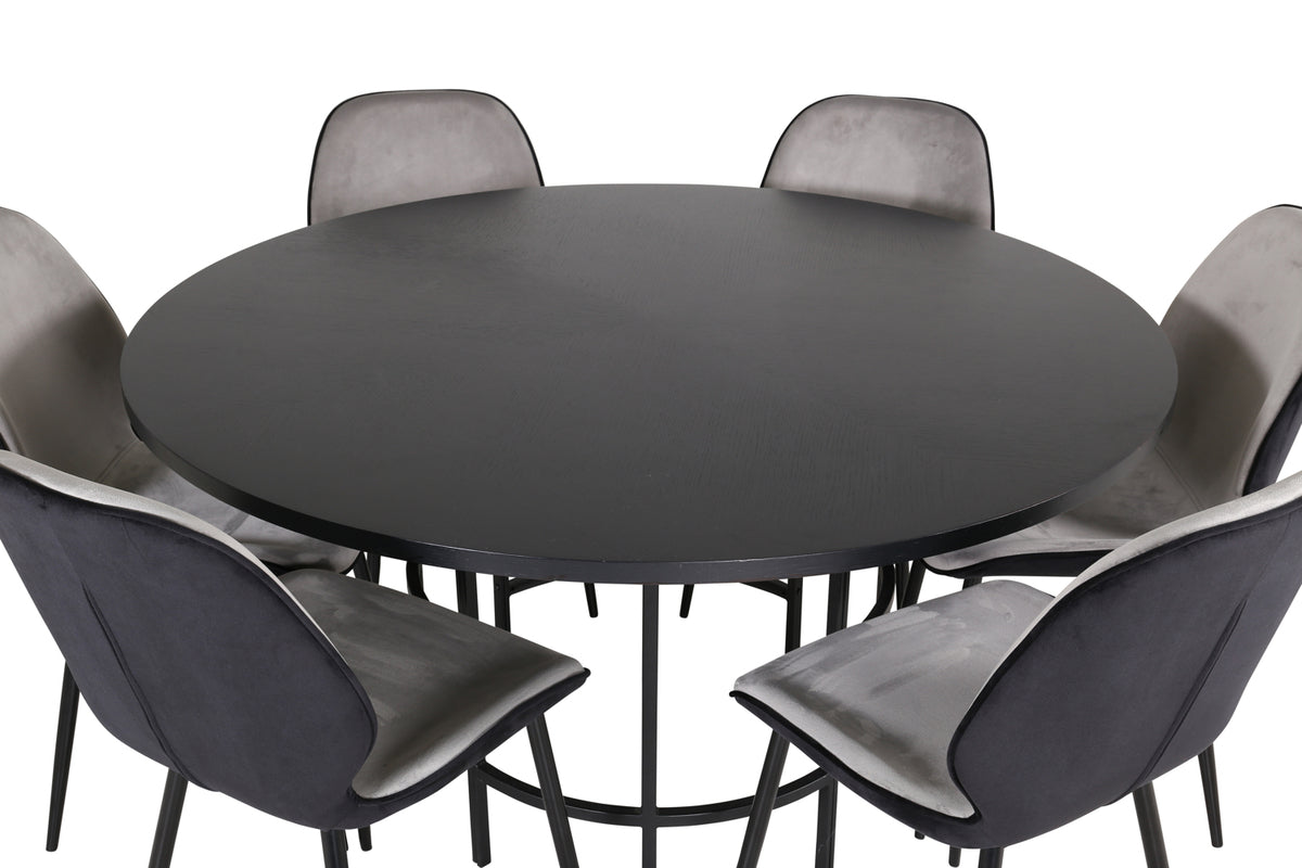 Venture Design Copenhagen & Emma Runda Matbord ⌀140 Svart + Matstolar 2-pack Grå